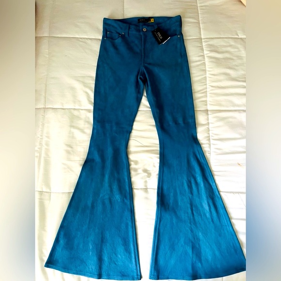 Lamb Suede Polo Ralph Lauren High Waist Flared Pants. New with tags. - Picture 4 of 6